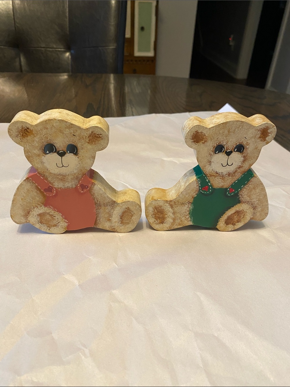 Vintage Wooden shelf Teddy Bear Pair - Pink and Green
